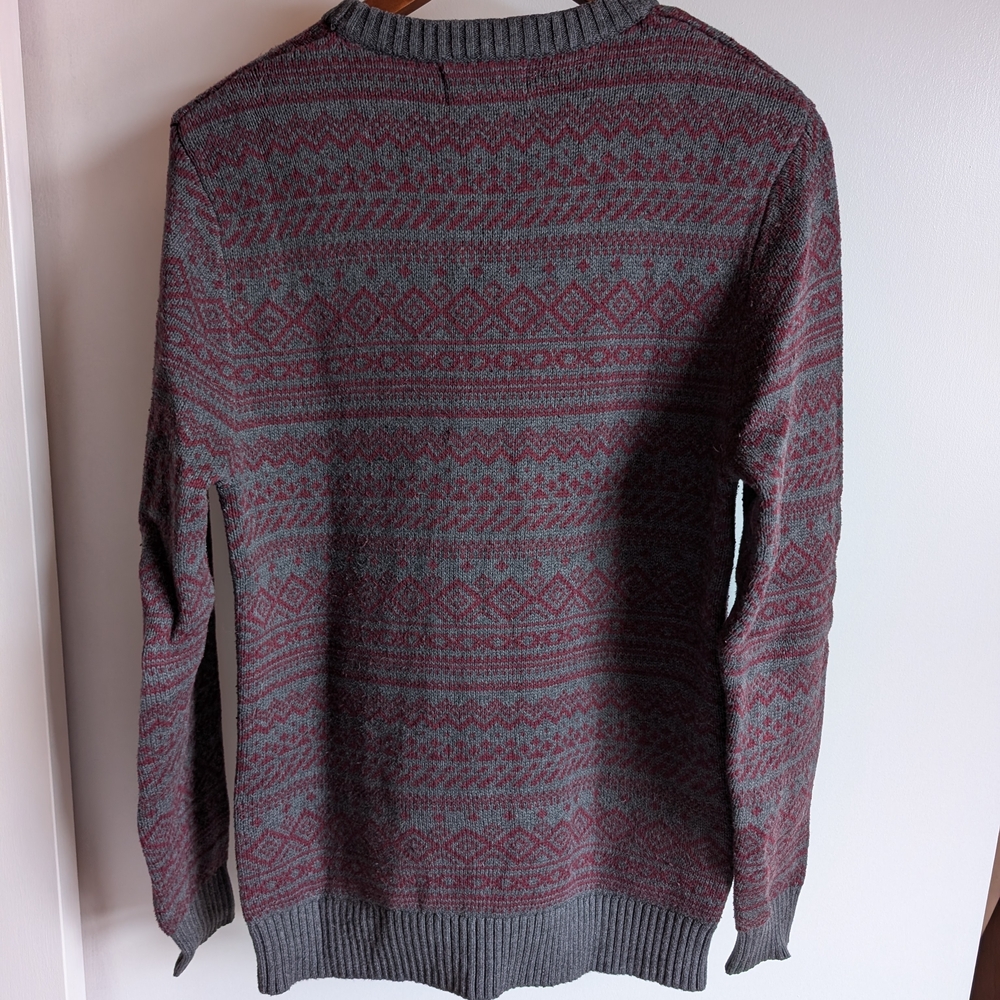 Goodfellow & Co Red and Gray Geometric Crew Neck Sweater - Picture 4 of 6
